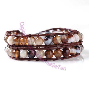 Two Row Beaded Wrap Bracelet - Natural Brown